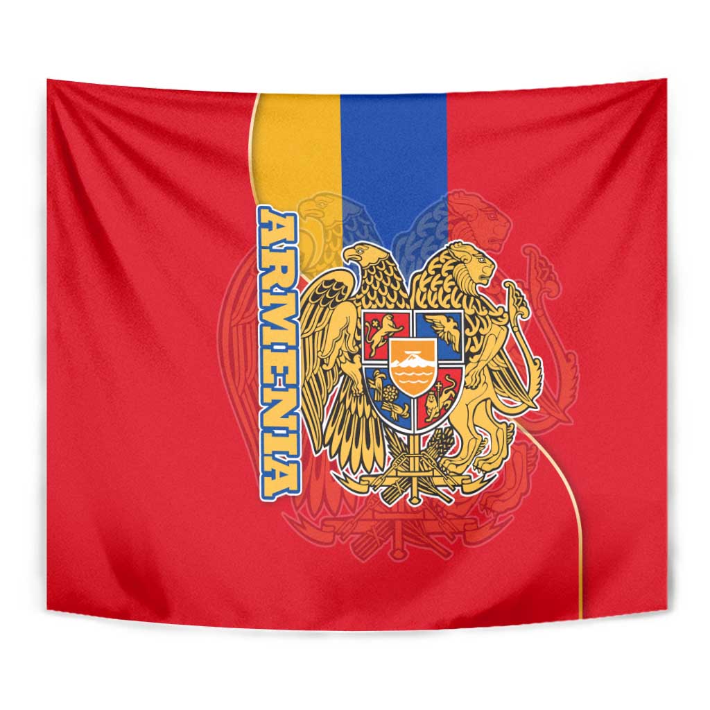 Armenia Flag Tapestry with National Coat of Arms and Map Design - Wonder Print Shop