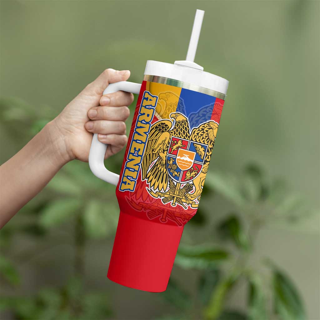 Armenia Flag Tumbler With Handle with National Coat of Arms and Map Design - Wonder Print Shop