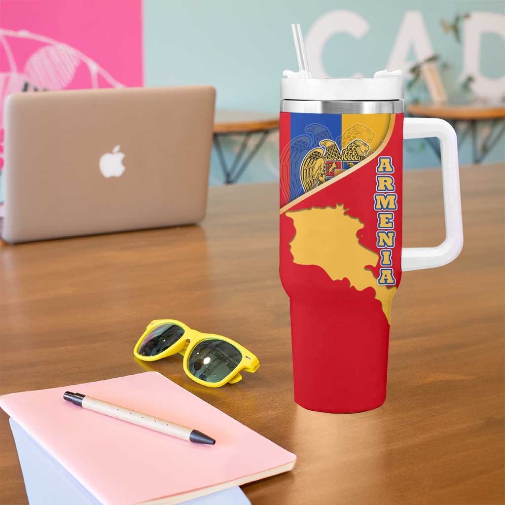 Armenia Flag Tumbler With Handle with National Coat of Arms and Map Design - Wonder Print Shop