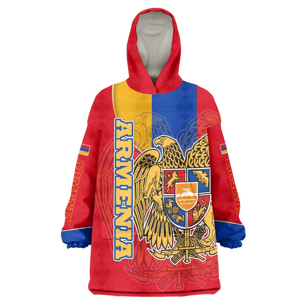 Armenia Flag Wearable Blanket Hoodie with National Coat of Arms and Map Design - Wonder Print Shop