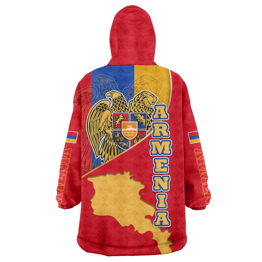 Armenia Flag Wearable Blanket Hoodie with National Coat of Arms and Map Design - Wonder Print Shop