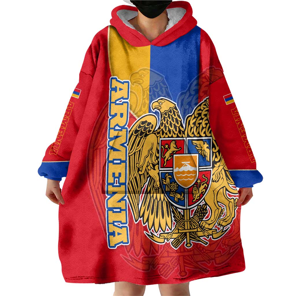 Armenia Flag Wearable Blanket Hoodie with National Coat of Arms and Map Design - Wonder Print Shop