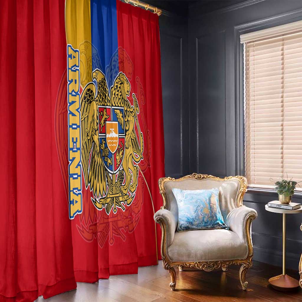 Armenia Flag Window Curtain with National Coat of Arms and Map Design - Wonder Print Shop