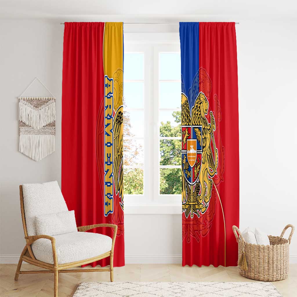 Armenia Flag Window Curtain with National Coat of Arms and Map Design - Wonder Print Shop