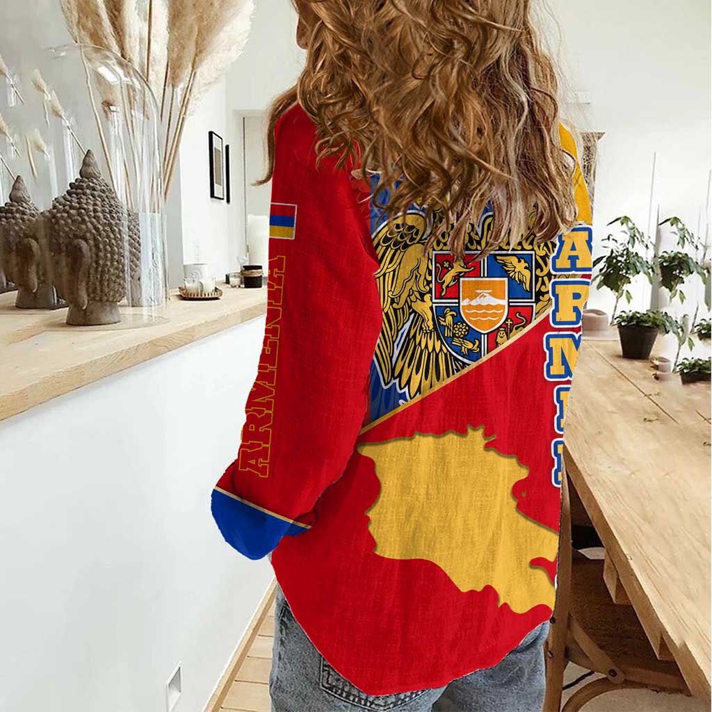 Armenia Flag Women Casual Shirt with National Coat of Arms and Map Design - Wonder Print Shop