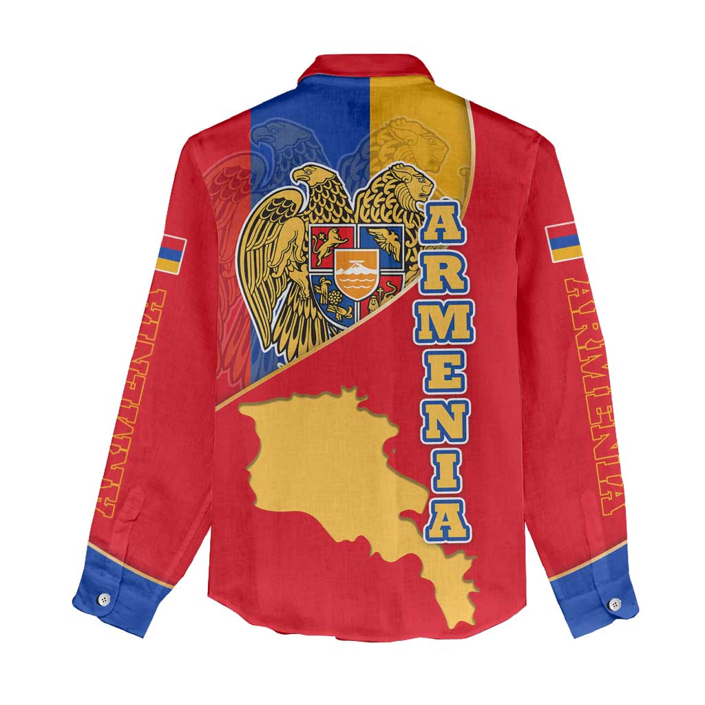 Armenia Flag Women Casual Shirt with National Coat of Arms and Map Design - Wonder Print Shop