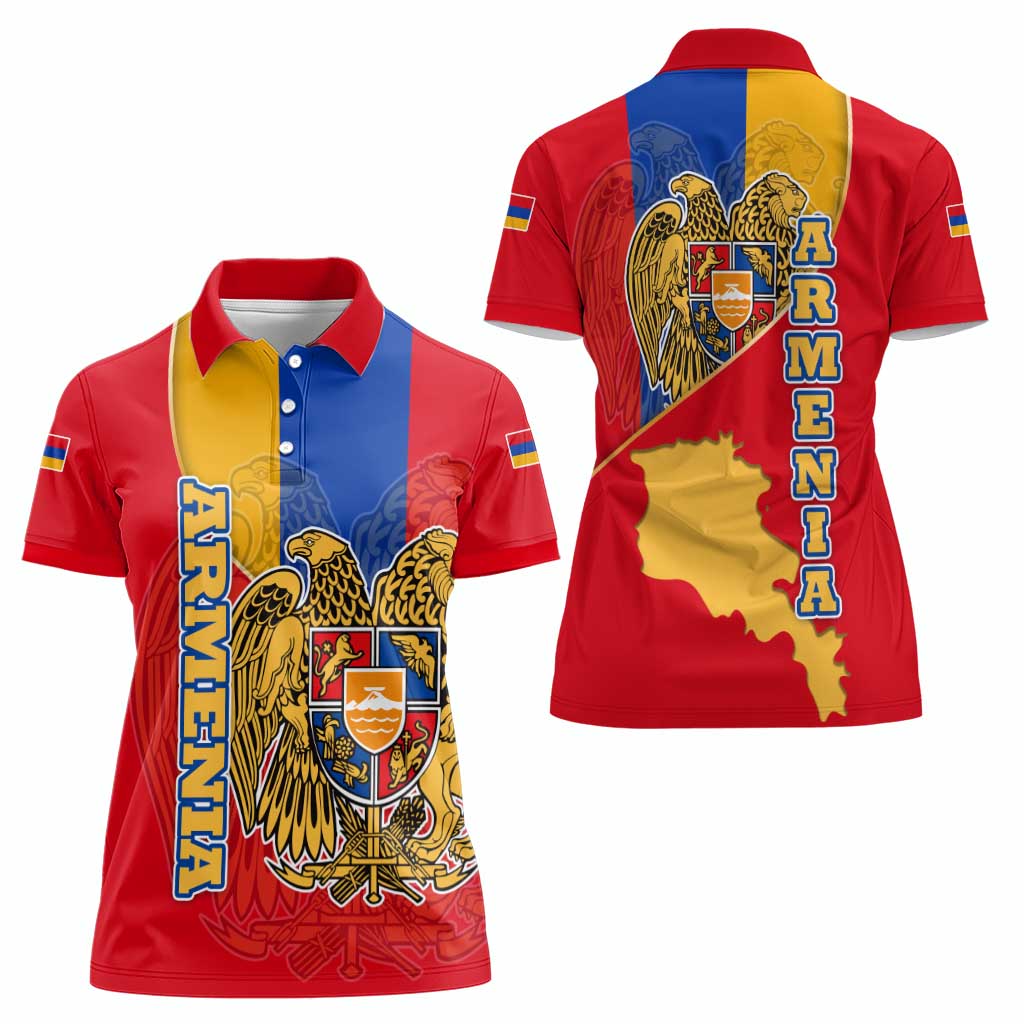Armenia Flag Women Polo Shirt with National Coat of Arms and Map Design - Wonder Print Shop