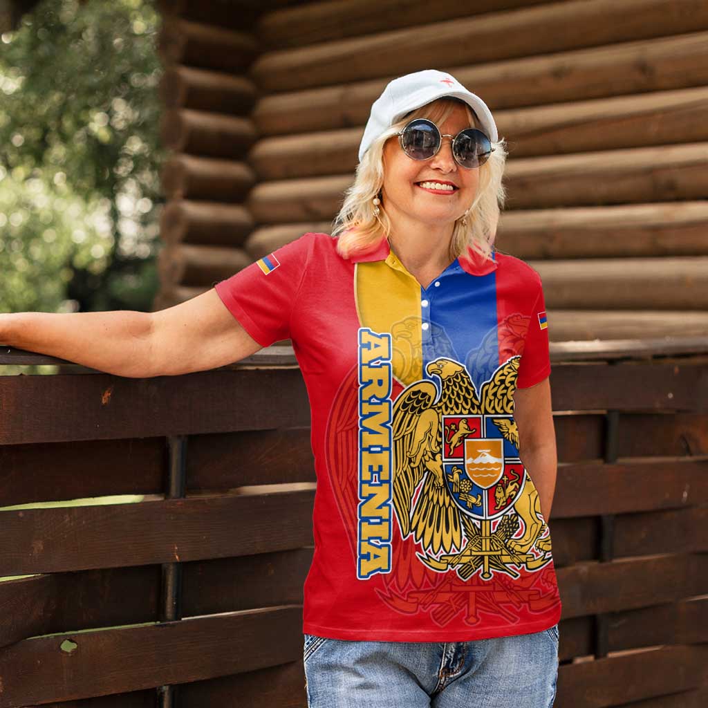 Armenia Flag Women Polo Shirt with National Coat of Arms and Map Design - Wonder Print Shop