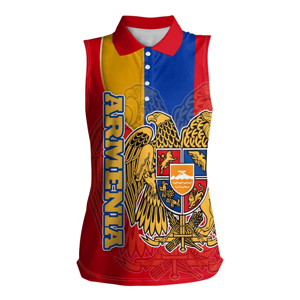 Armenia Flag Women Sleeveless Polo Shirt with National Coat of Arms and Map Design - Wonder Print Shop