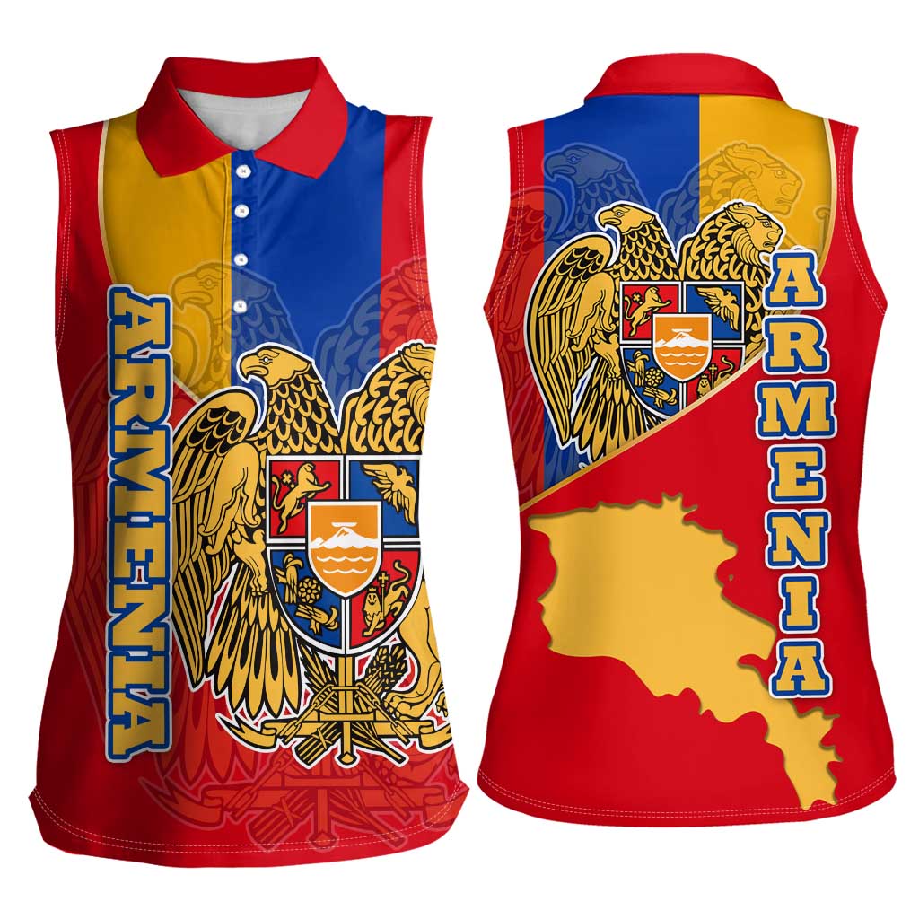 Armenia Flag Women Sleeveless Polo Shirt with National Coat of Arms and Map Design - Wonder Print Shop