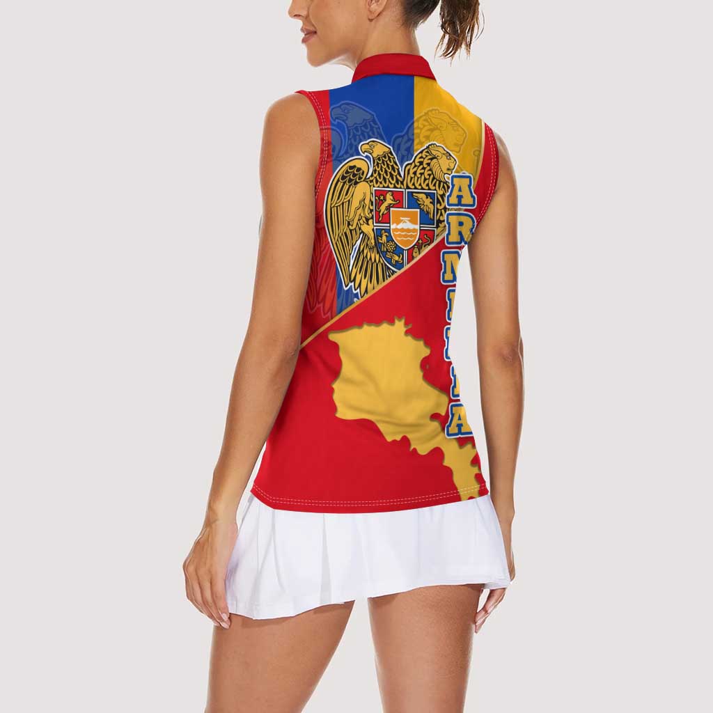 Armenia Flag Women Sleeveless Polo Shirt with National Coat of Arms and Map Design - Wonder Print Shop