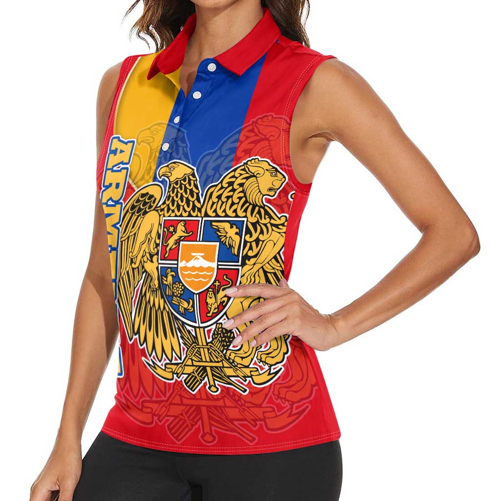 Armenia Flag Women Sleeveless Polo Shirt with National Coat of Arms and Map Design - Wonder Print Shop