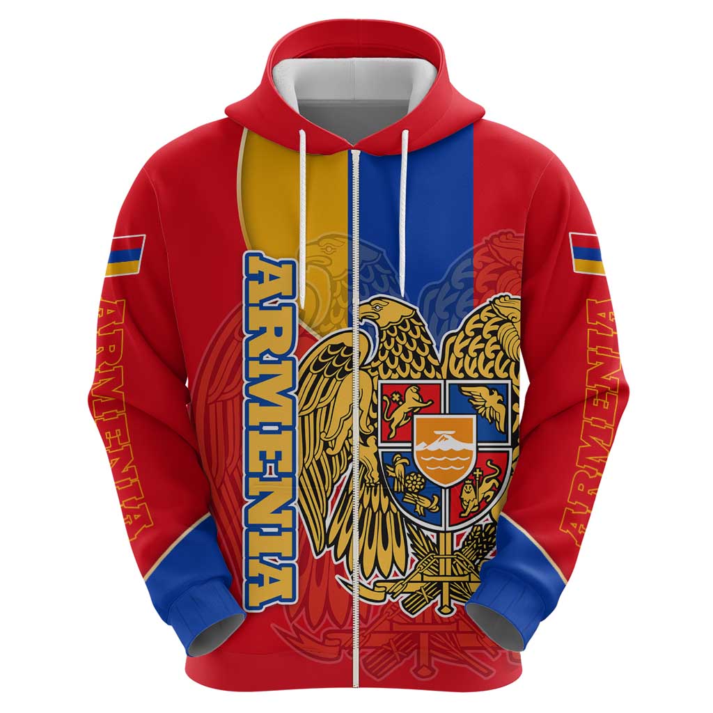 Armenia Flag Zip Hoodie with National Coat of Arms and Map Design - Wonder Print Shop