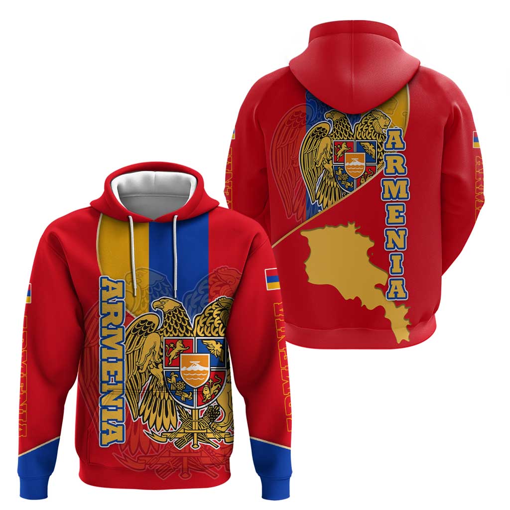 Armenia Flag Zip Hoodie with National Coat of Arms and Map Design - Wonder Print Shop
