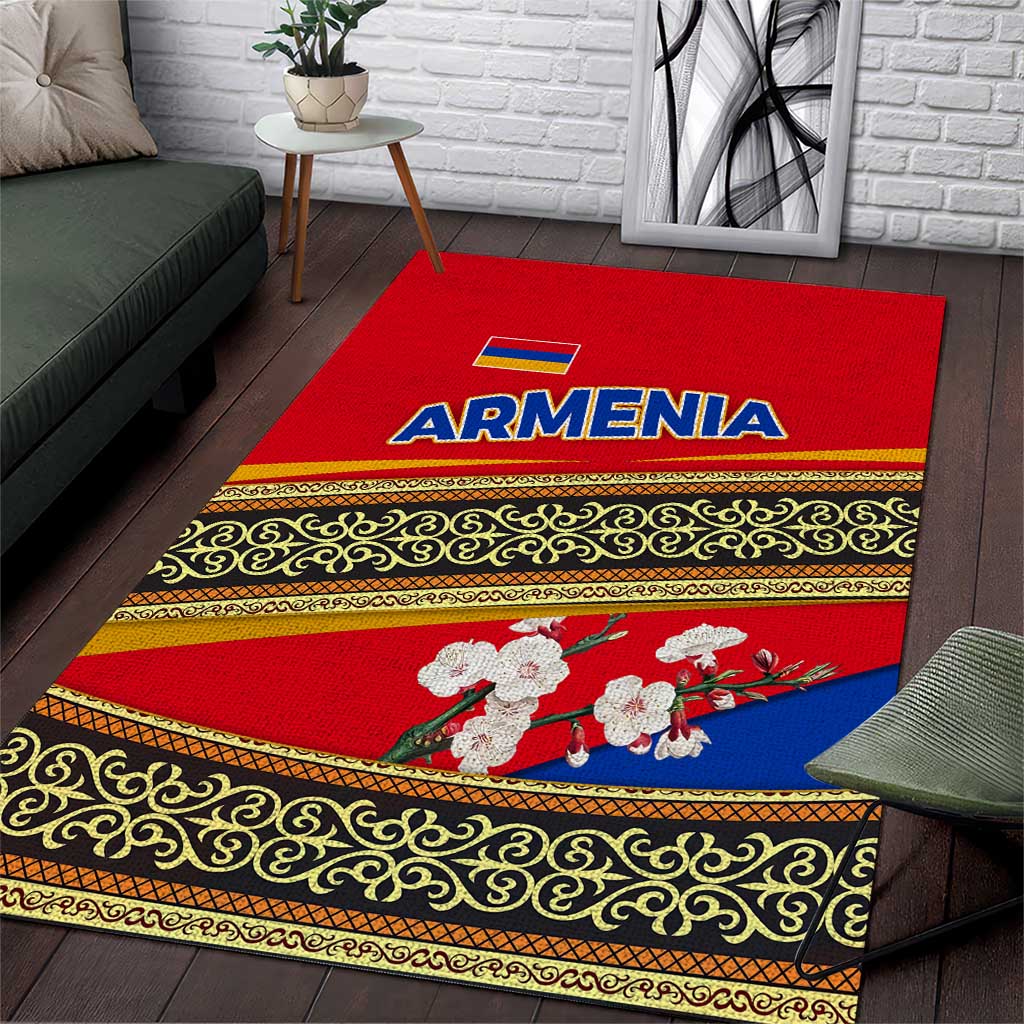 Armenia Traditional Pattern Area Rug with Floral Motif and National Flag Design - Wonder Print Shop