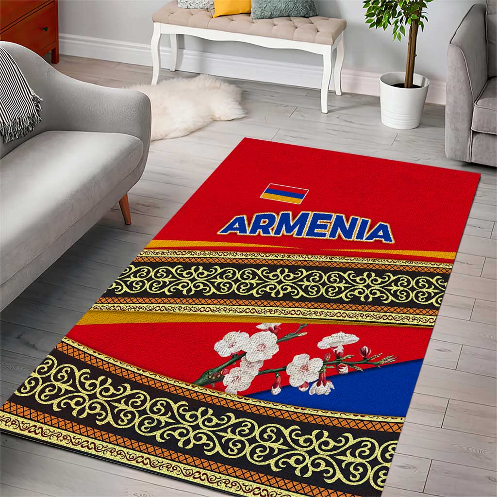 Armenia Traditional Pattern Area Rug with Floral Motif and National Flag Design - Wonder Print Shop