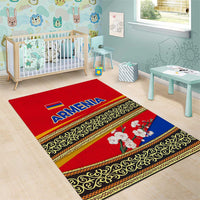 Armenia Traditional Pattern Area Rug with Floral Motif and National Flag Design - Wonder Print Shop