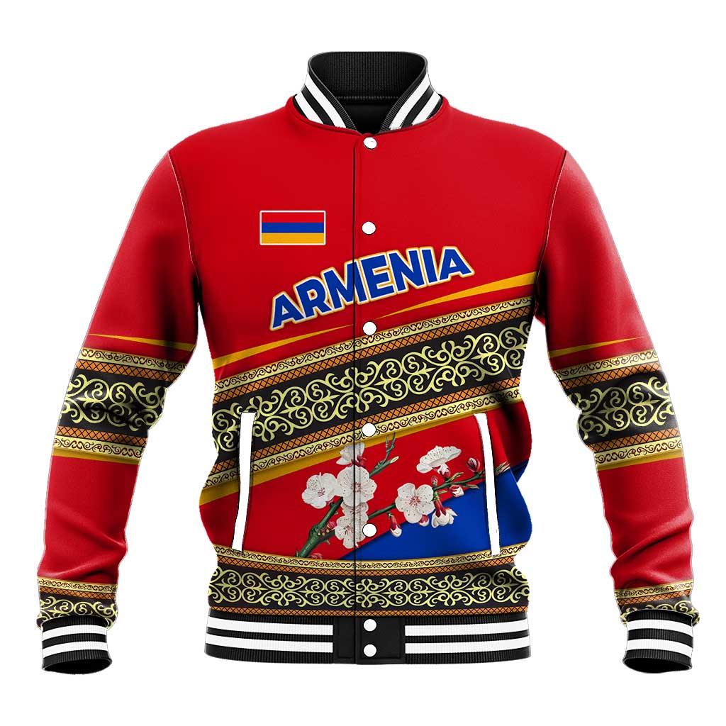 Armenia Traditional Pattern Baseball Jacket with Floral Motif and National Flag Design - Wonder Print Shop