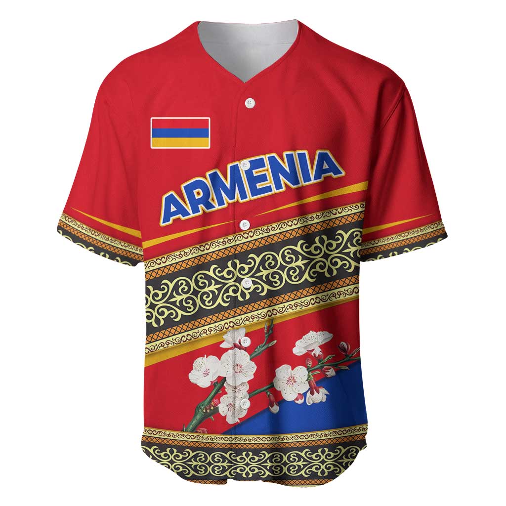Armenia Traditional Pattern Baseball Jersey with Floral Motif and National Flag Design - Wonder Print Shop