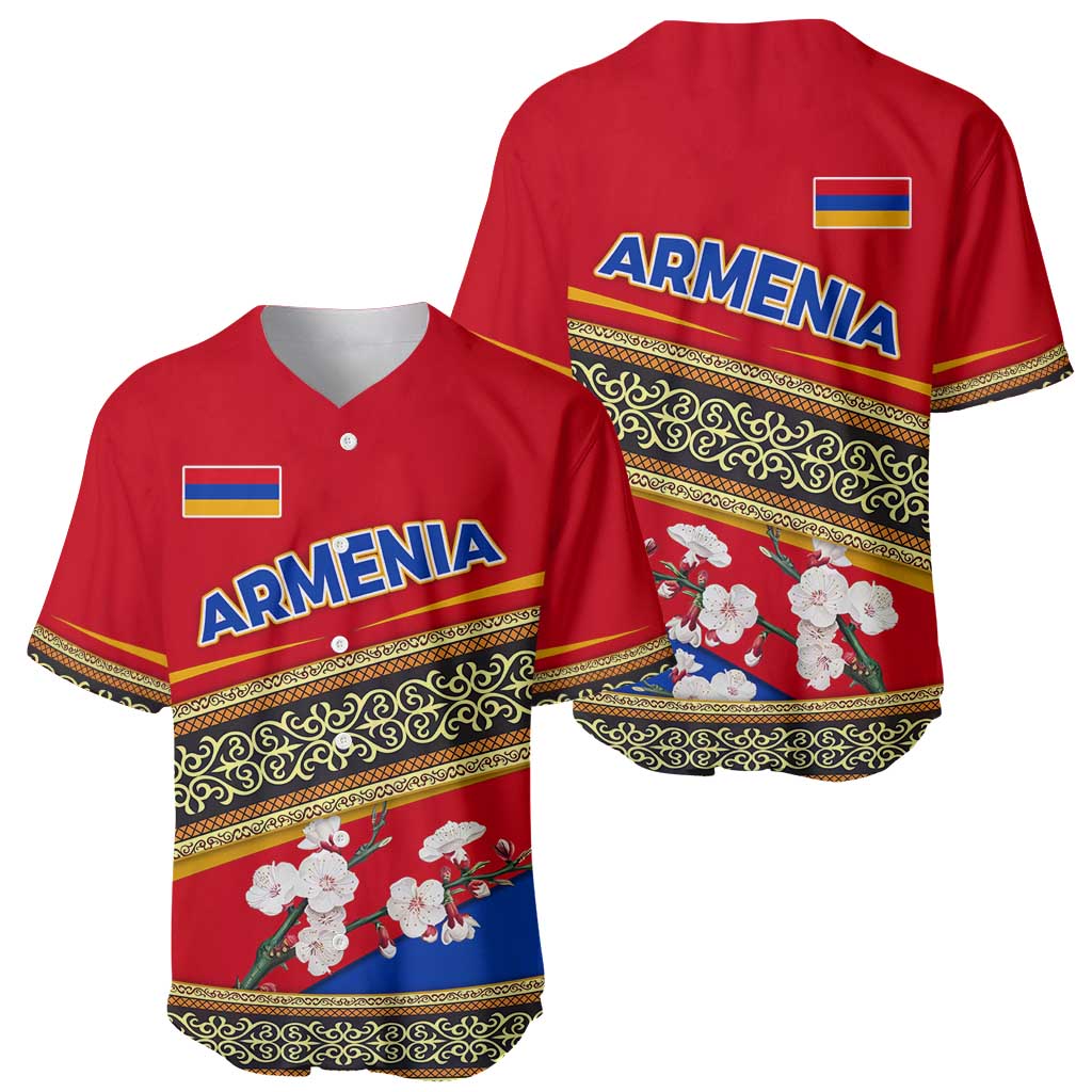 Armenia Traditional Pattern Baseball Jersey with Floral Motif and National Flag Design - Wonder Print Shop