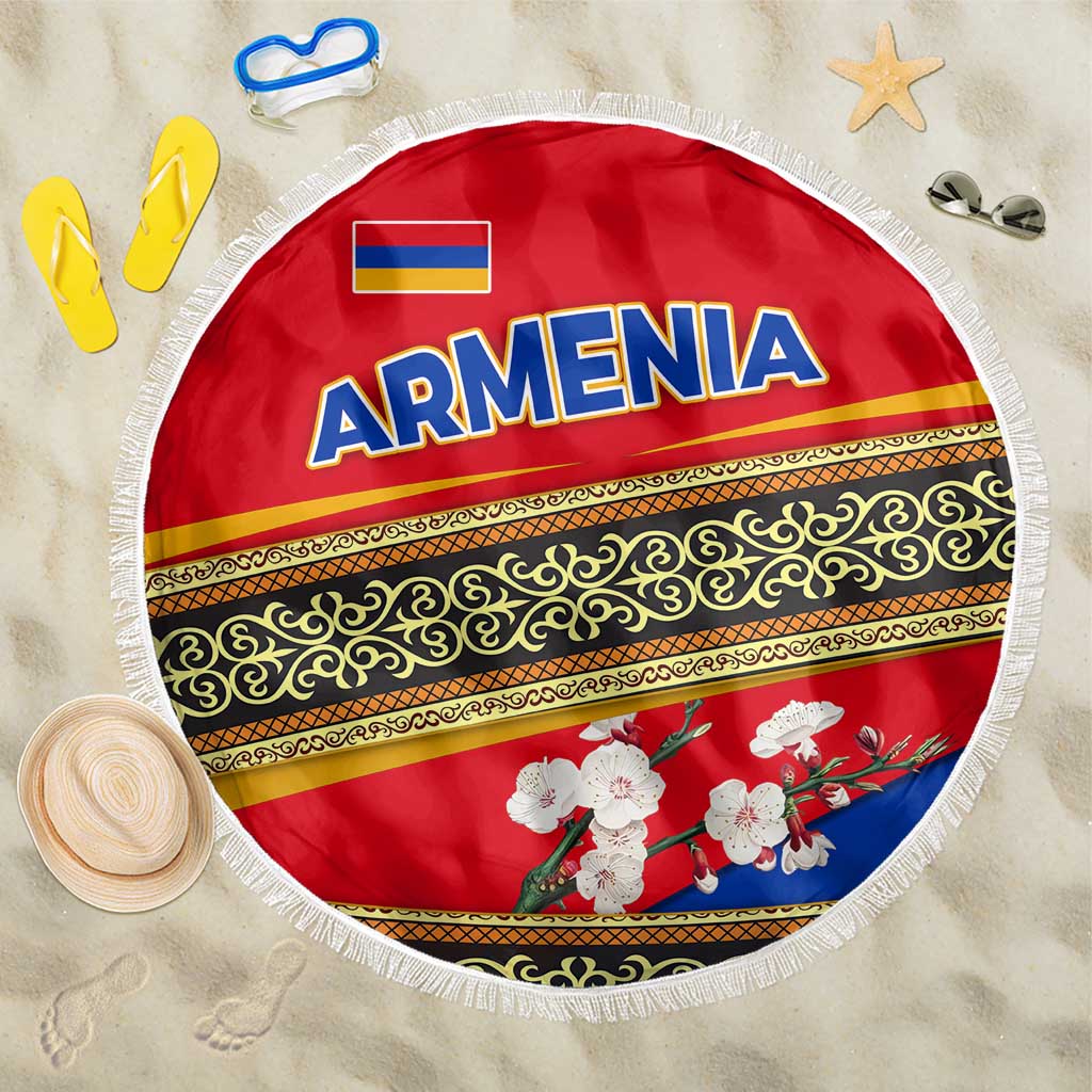 Armenia Traditional Pattern Beach Blanket with Floral Motif and National Flag Design - Wonder Print Shop