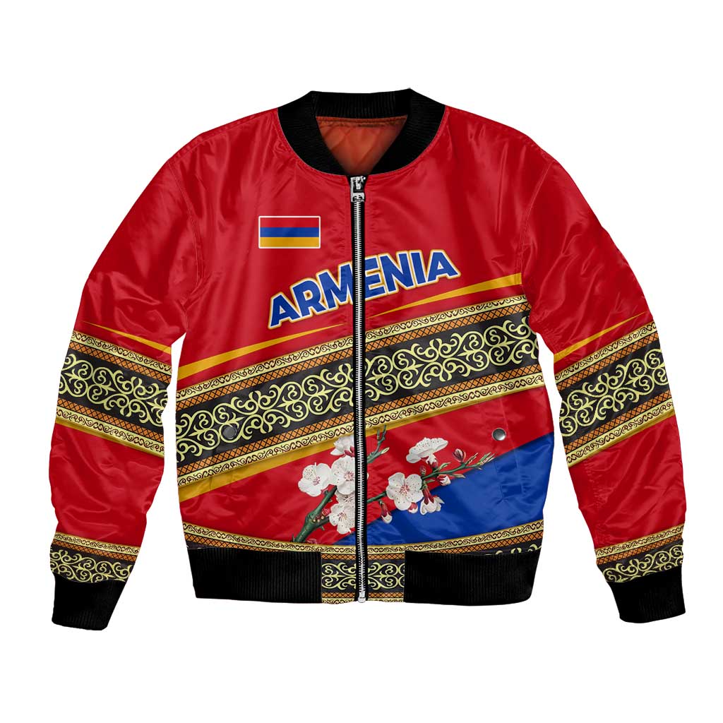 Armenia Traditional Pattern Bomber Jacket with Floral Motif and National Flag Design - Wonder Print Shop