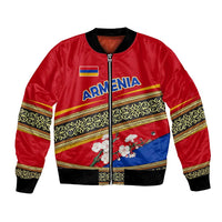 Armenia Traditional Pattern Bomber Jacket with Floral Motif and National Flag Design - Wonder Print Shop
