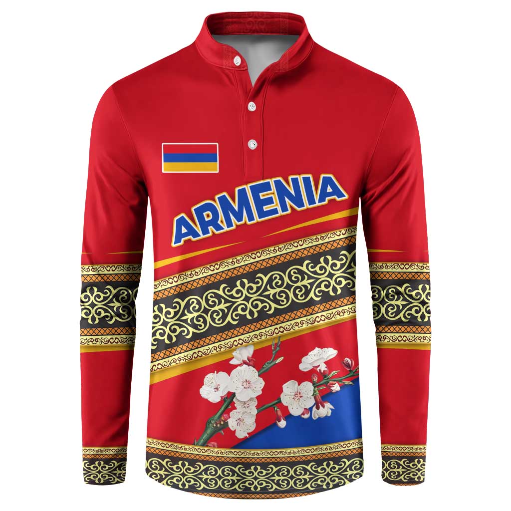Armenia Traditional Pattern Button Sweatshirt with Floral Motif and National Flag Design - Wonder Print Shop
