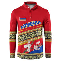 Armenia Traditional Pattern Button Sweatshirt with Floral Motif and National Flag Design - Wonder Print Shop