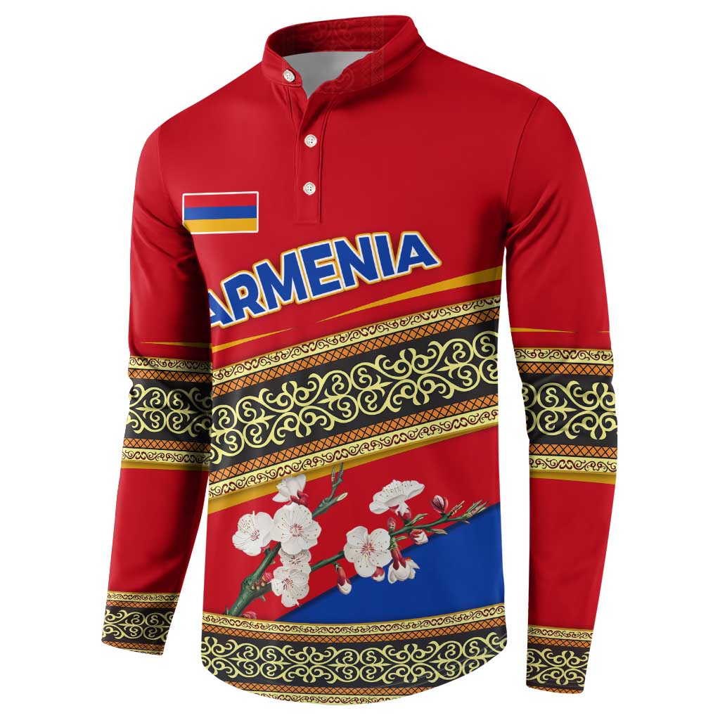 Armenia Traditional Pattern Button Sweatshirt with Floral Motif and National Flag Design - Wonder Print Shop