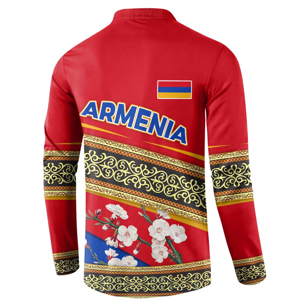 Armenia Traditional Pattern Button Sweatshirt with Floral Motif and National Flag Design - Wonder Print Shop
