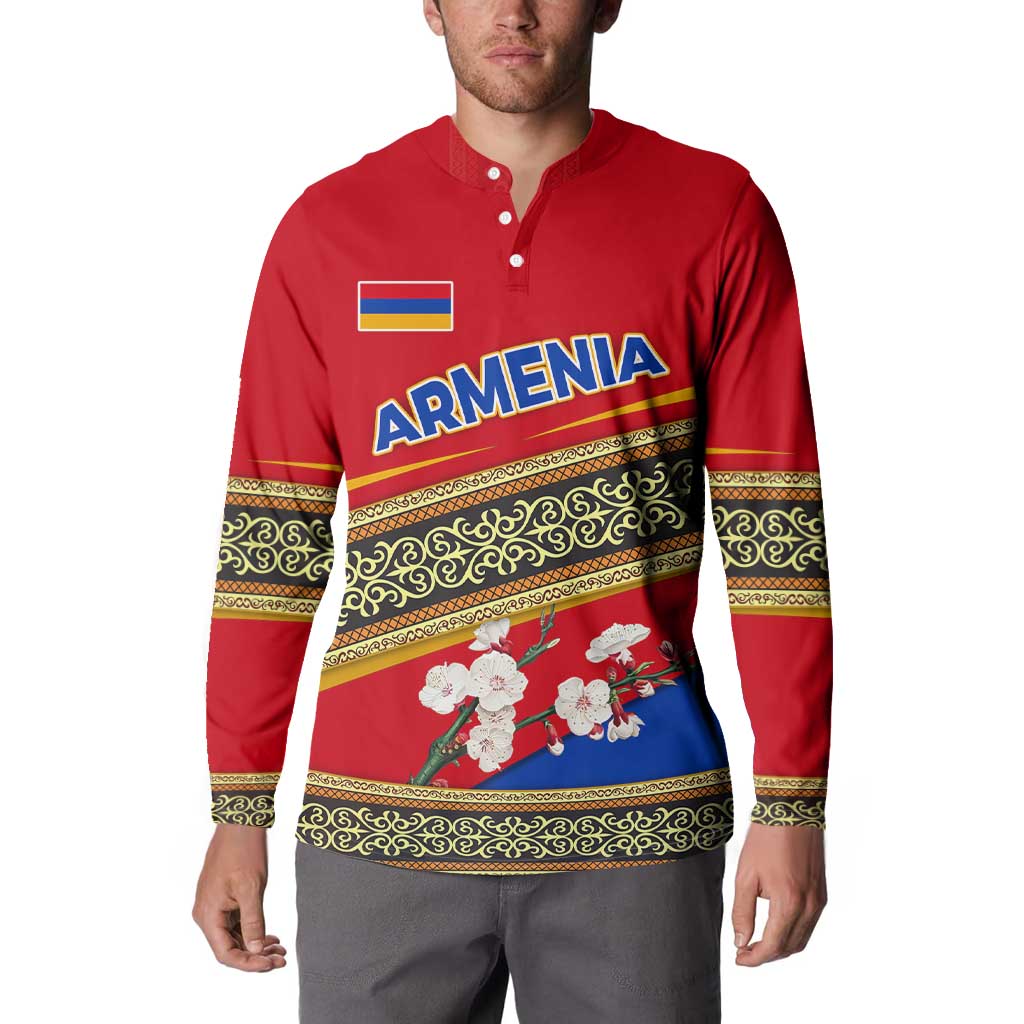 Armenia Traditional Pattern Button Sweatshirt with Floral Motif and National Flag Design - Wonder Print Shop