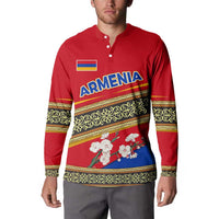 Armenia Traditional Pattern Button Sweatshirt with Floral Motif and National Flag Design - Wonder Print Shop