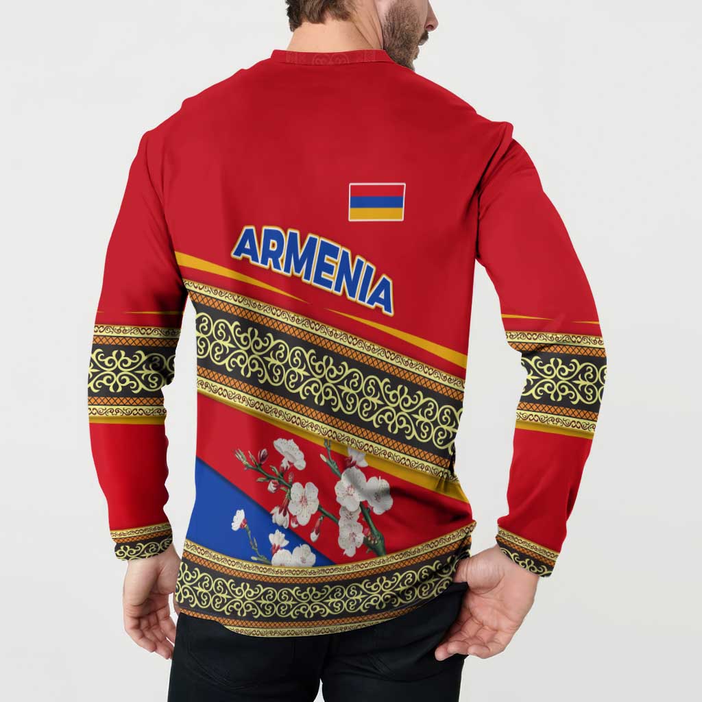 Armenia Traditional Pattern Button Sweatshirt with Floral Motif and National Flag Design - Wonder Print Shop