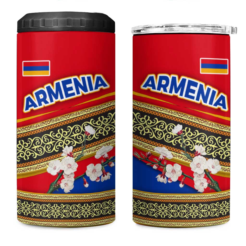 Armenia Traditional Pattern 4 in 1 Can Cooler Tumbler with Floral Motif and National Flag Design - Wonder Print Shop