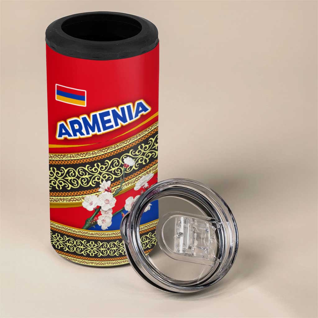 Armenia Traditional Pattern 4 in 1 Can Cooler Tumbler with Floral Motif and National Flag Design - Wonder Print Shop