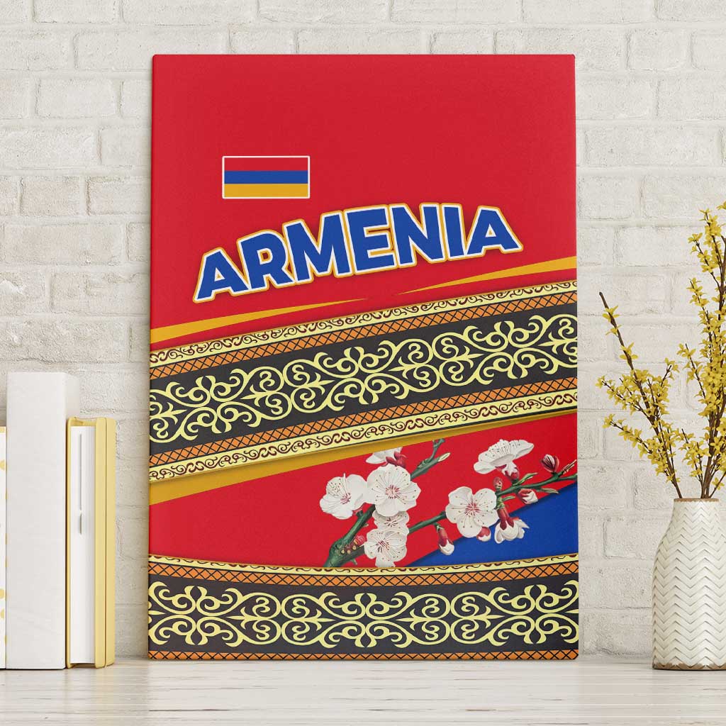 Armenia Traditional Pattern Canvas Wall Art with Floral Motif and National Flag Design - Wonder Print Shop