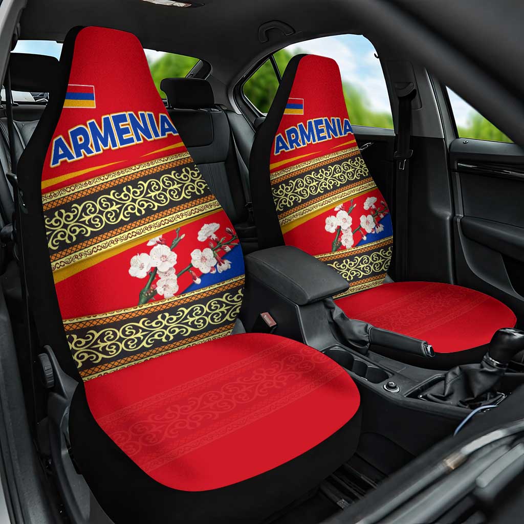 Armenia Traditional Pattern Car Seat Cover with Floral Motif and National Flag Design - Wonder Print Shop