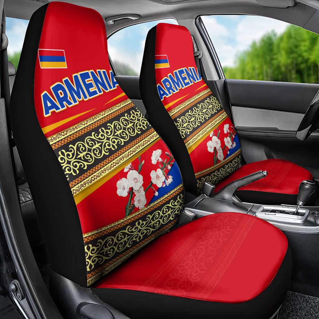 Armenia Traditional Pattern Car Seat Cover with Floral Motif and National Flag Design - Wonder Print Shop