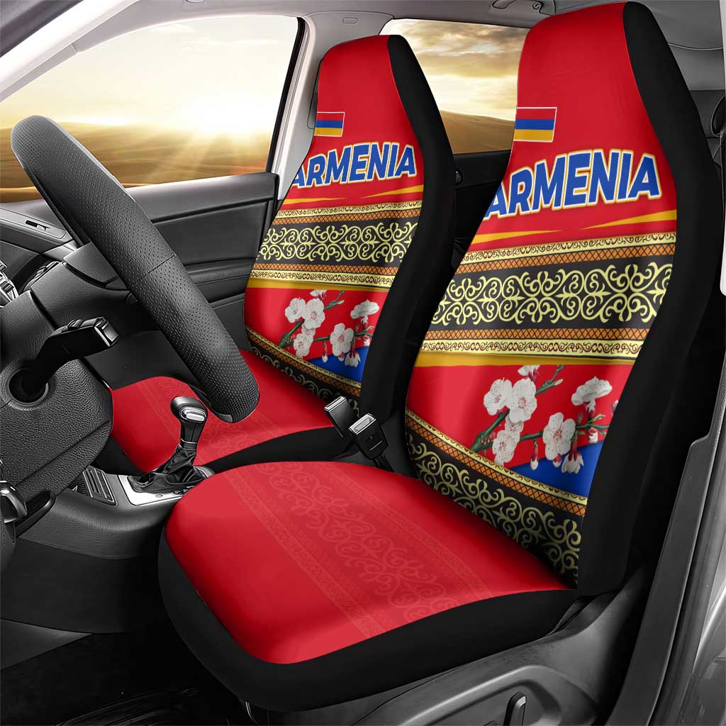 Armenia Traditional Pattern Car Seat Cover with Floral Motif and National Flag Design - Wonder Print Shop