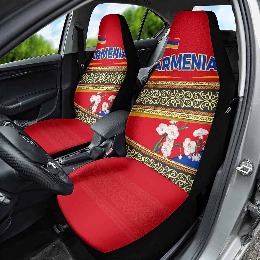 Armenia Traditional Pattern Car Seat Cover with Floral Motif and National Flag Design - Wonder Print Shop