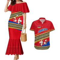 Armenia Traditional Pattern Couples Matching Mermaid Dress and Hawaiian Shirt with Floral Motif and National Flag Design - Wonder Print Shop