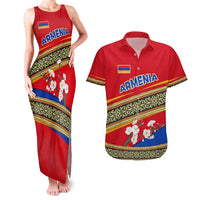 Armenia Traditional Pattern Couples Matching Tank Maxi Dress and Hawaiian Shirt with Floral Motif and National Flag Design - Wonder Print Shop