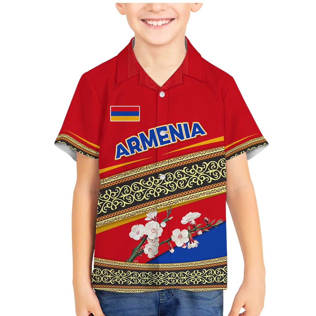 Armenia Traditional Pattern Family Matching Mermaid Dress and Hawaiian Shirt with Floral Motif and National Flag Design - Wonder Print Shop