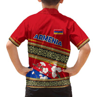 Armenia Traditional Pattern Family Matching Off The Shoulder Long Sleeve Dress and Hawaiian Shirt with Floral Motif and National Flag Design - Wonder Print Shop