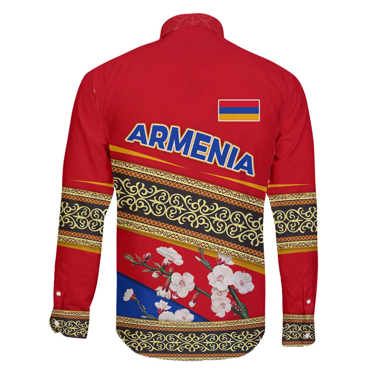 Armenia Traditional Pattern Family Matching Off The Shoulder Long Sleeve Dress and Hawaiian Shirt with Floral Motif and National Flag Design - Wonder Print Shop
