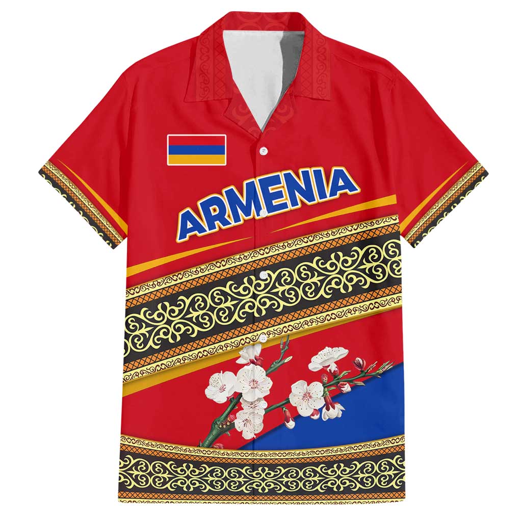 Armenia Traditional Pattern Family Matching Off Shoulder Maxi Dress and Hawaiian Shirt with Floral Motif and National Flag Design - Wonder Print Shop