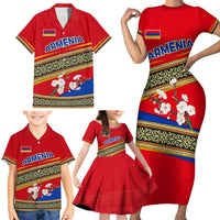 Armenia Traditional Pattern Family Matching Short Sleeve Bodycon Dress and Hawaiian Shirt with Floral Motif and National Flag Design - Wonder Print Shop