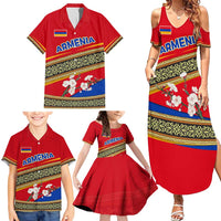 Armenia Traditional Pattern Family Matching Summer Maxi Dress and Hawaiian Shirt with Floral Motif and National Flag Design - Wonder Print Shop