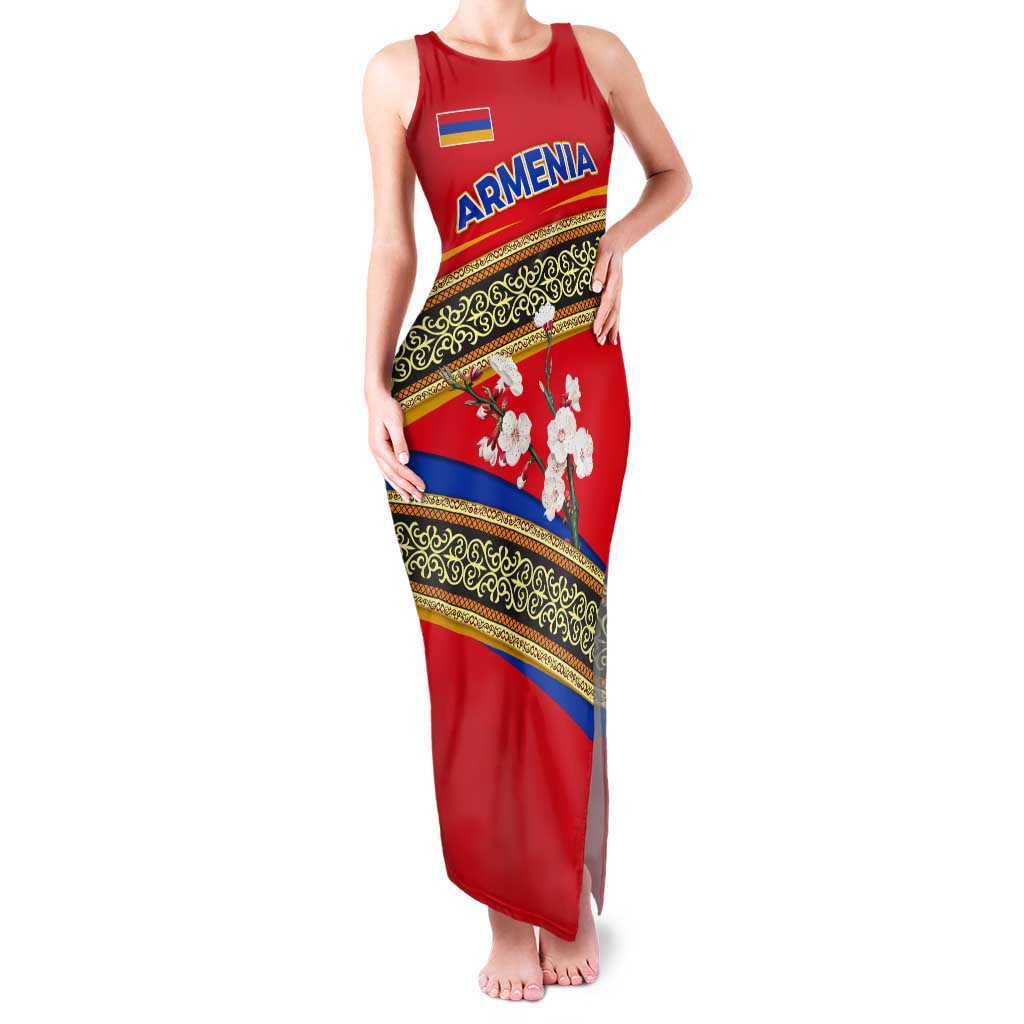 Armenia Traditional Pattern Family Matching Tank Maxi Dress and Hawaiian Shirt with Floral Motif and National Flag Design - Wonder Print Shop